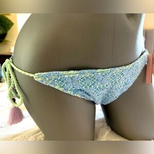 Victoria’s Secret Blue Crochet Side Tie Bikini Bottoms New! Large